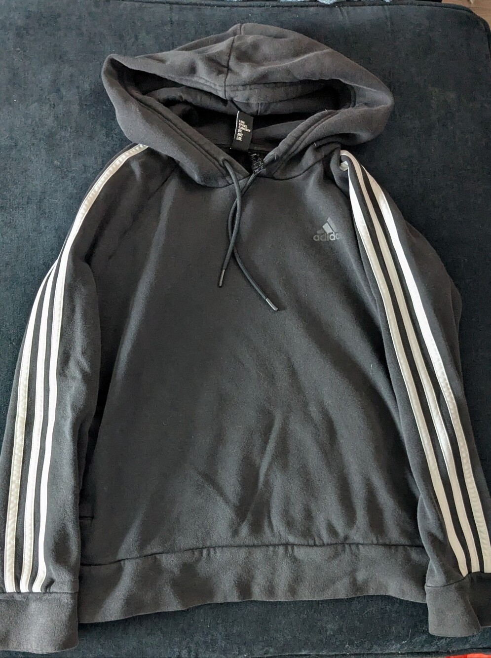 Adidas Black w/ White Stripes Classic Hoodie Size S